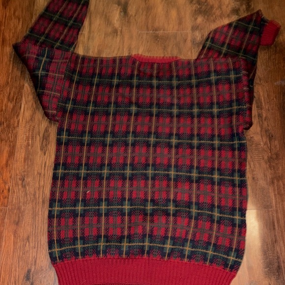 VTG Eddie Bauer Mens Red Plaid Long Sleeve Wool Sweater Size L /Tall Made in USA - Picture 3 of 5